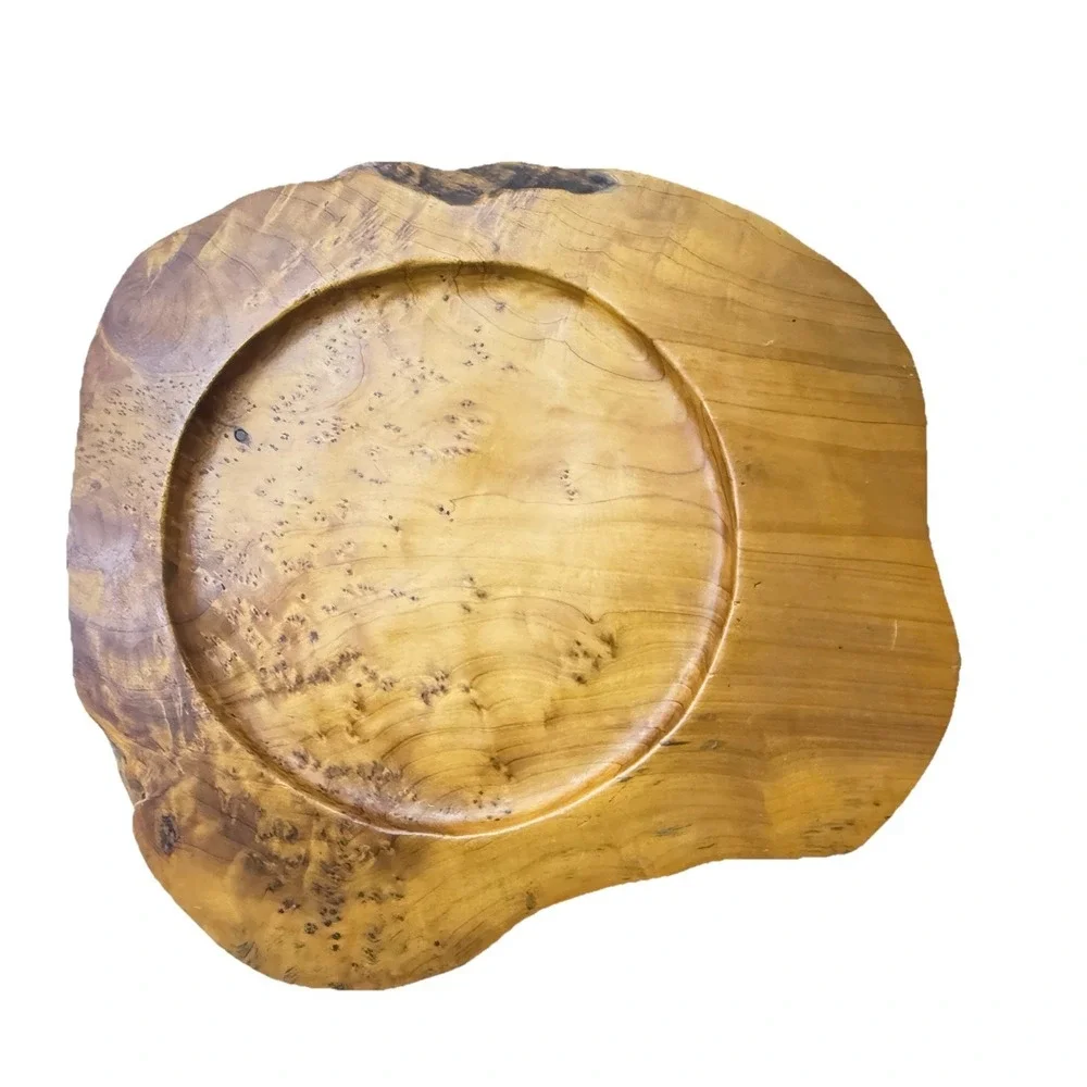 Vintage Teak Burl Wood Live Edge Tray Bowl Rustic Organic Modern Centerpiece 13